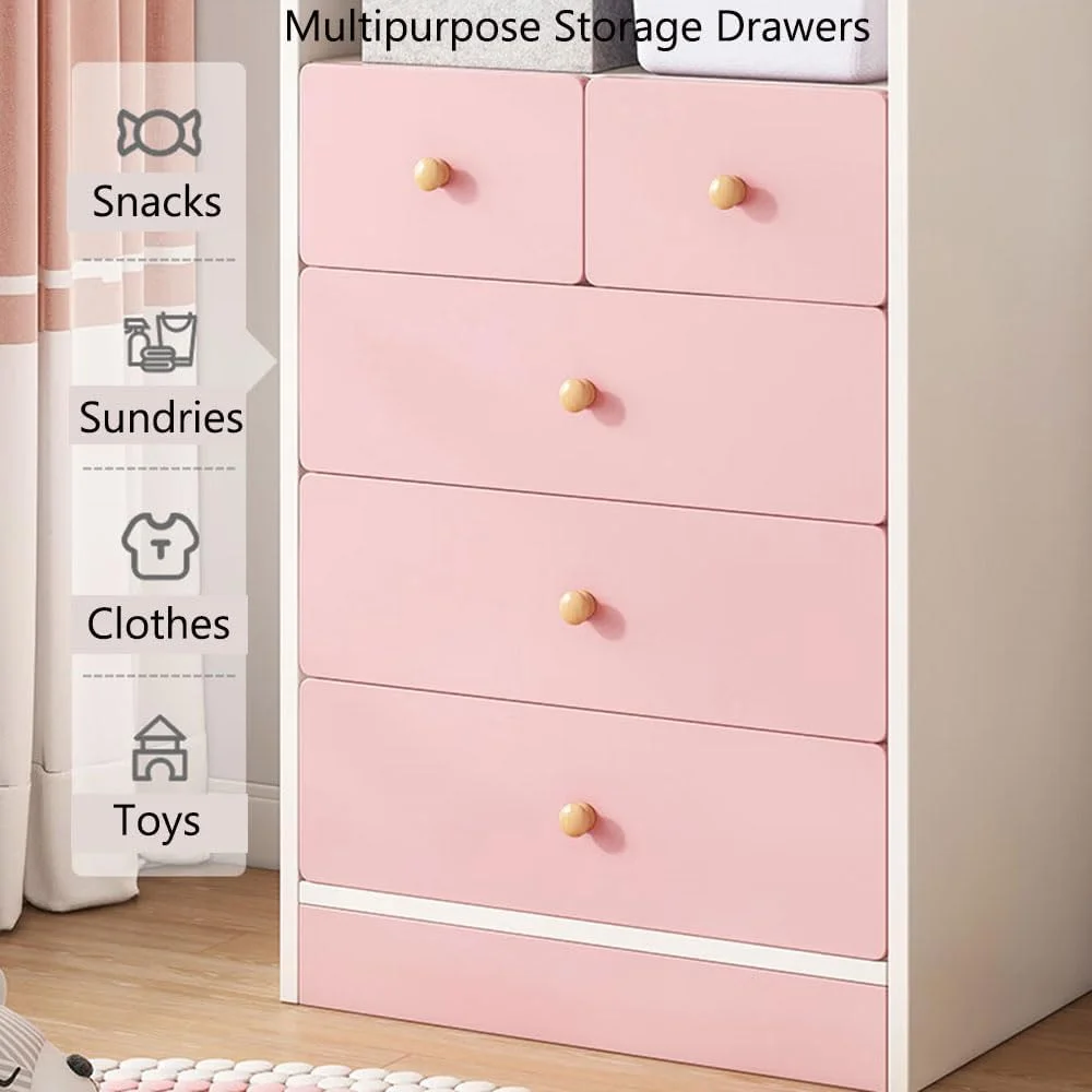 کمد لباس نیمه باز ایستاده IEW، کمد 5 کشویی برای اتاق خواب، قفسه لباس اتاق کودک با کشو، کمد لباس کودک، کمد چوبی مبلمان اتاق خواب