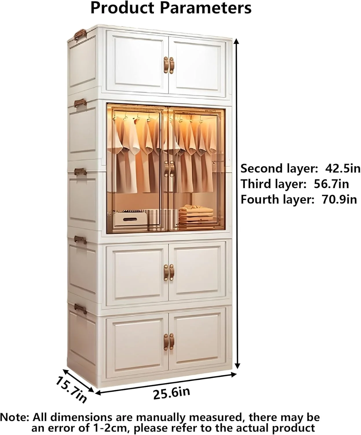 کمد لباس تاشو قابل حمل LBCZJYX با جعبه های نگهداری درب دار، ساخته شده از مواد PP، قابل جابجایی، تک لایه، ظرفیت تحمل بار 10 کیلوگرم، مناسب برای اتاق خواب، آپارتمان، خوابگاه B 65cm*40cm*144cm