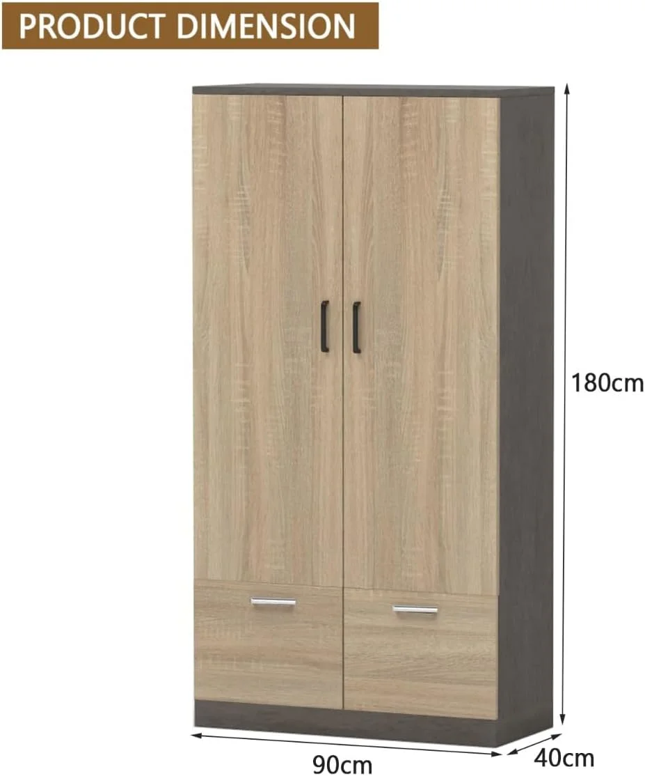 کمد لباس چوبی مهمای با 2 درب، میله آویز، 1 کشو، جاکفشی باز و 2 محفظه، کمد ذخیره سازی محکم برای اتاق خواب و دفتر کار - بتن شیکاگو خاکستری تیره/بلوط باردالینو خاکستری کمد لباس چوبی مهمای با 2 درب، میله آویز، 1 کشو، جاکفشی باز و 2 محفظه، کمد ذخیره سازی محکم برای اتاق خواب و دفتر کار - بتن شیکاگو خاکستری تیره/بلوط باردالینو خاکستری