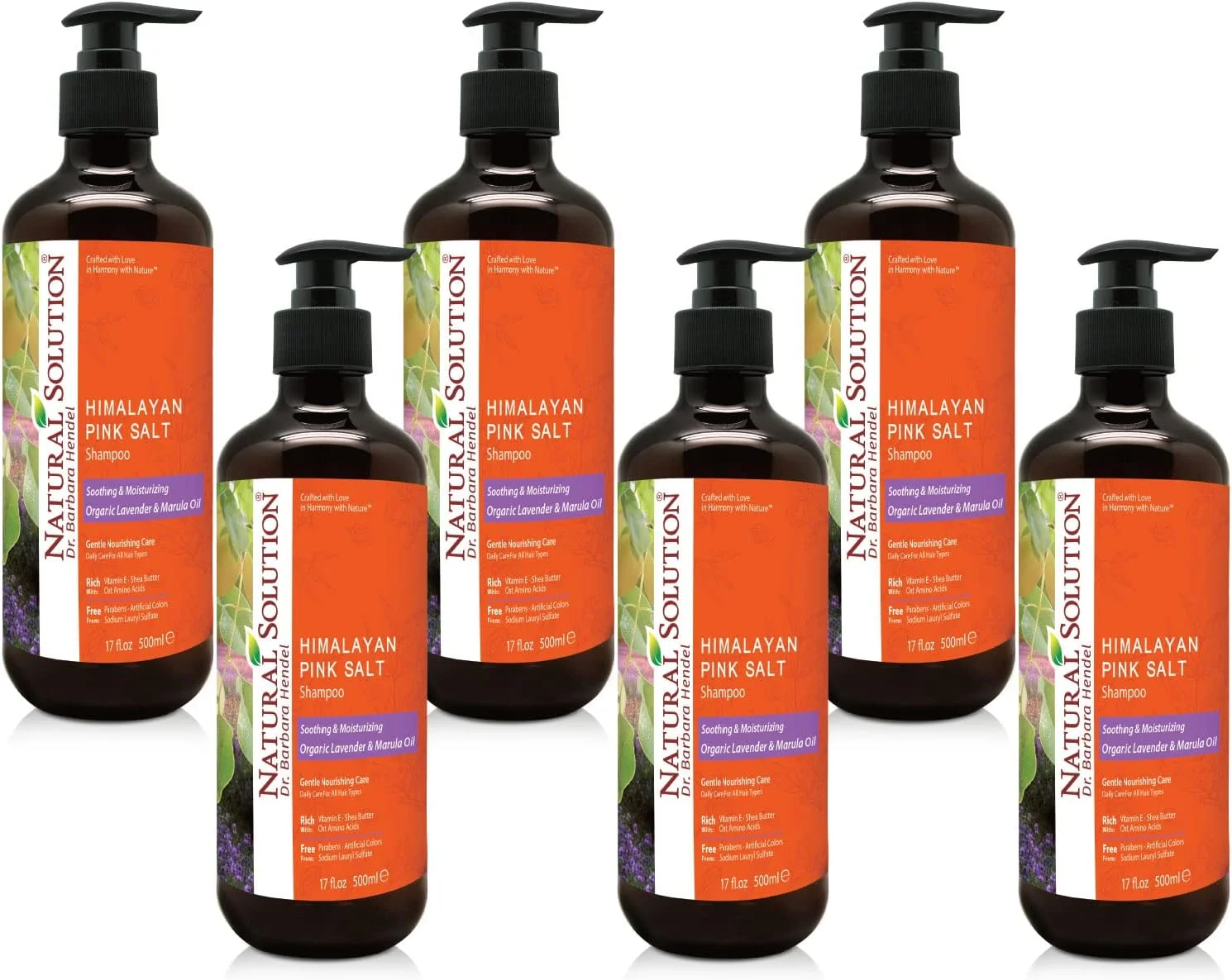 شامپو محلول طبیعی، روغن اسطوخودوس و مارولا ارگانیک با نمک صورتی هیمالیا، تسکین دهنده و مرطوب کننده، مراقبت روزانه برای انواع مو، سفید، 17 اونس (6 عددی)، 8604C-6-Pack