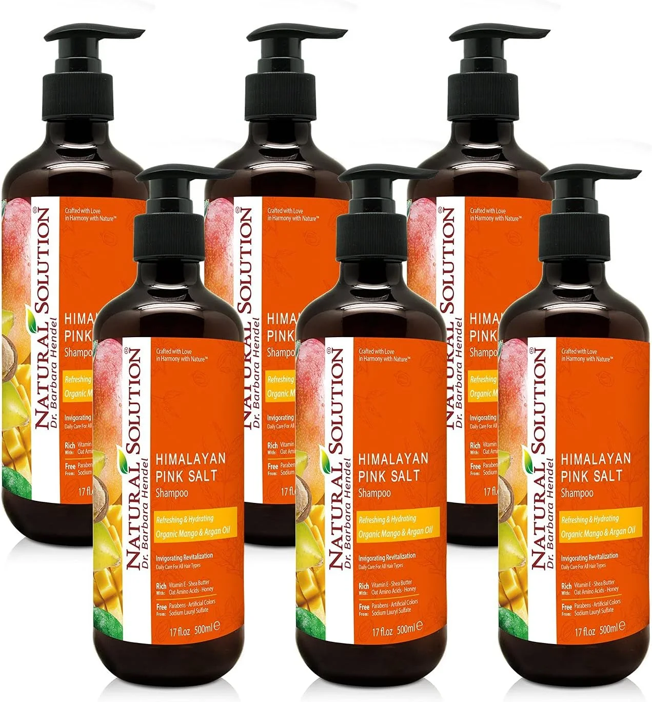 شامپو روغن آرگان ارگانیک نچرال سولوشن، طراوت بخش، آبرسان و مغذی، مراقبت روزانه برای انواع مو، 500 میلی لیتر (6 عددی)