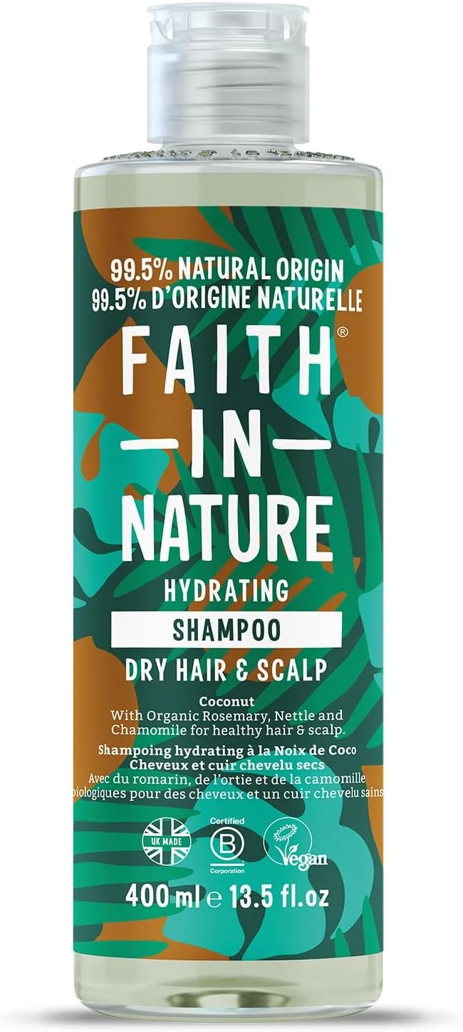 شامپو نارگیل طبیعی Faith In Nature، مرطوب کننده، وگان و بدون تست حیوانی، بدون SLS یا پارابن، برای موهای معمولی تا خشک، 400 میلی لیتر
