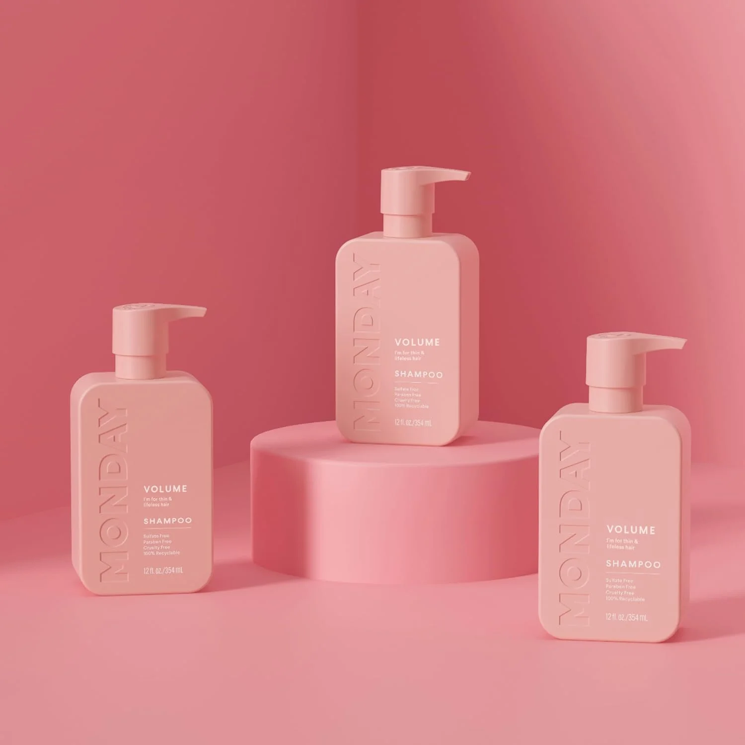 شامپو حجم دهنده مو ماندی، 354 میلی لیتر، مناسب موهای نازک، کم حجم و چرب، ساخته شده از روغن نارگیل، عصاره زنجبیل و ویتامین E، بطری های 100% قابل بازیافت، صورتی (10428)