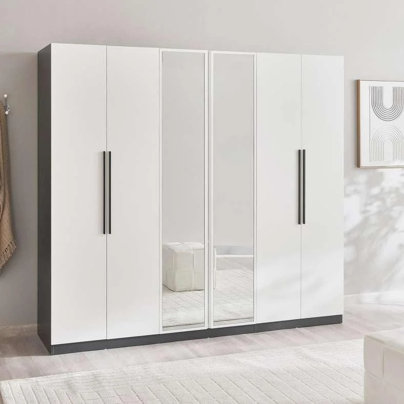 کمد لباس 6 درب راجر پان هوم - سفید مشکی