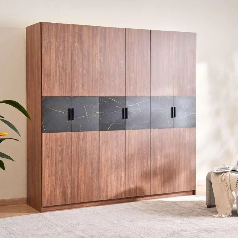 کمد لباس 6 درب مدل رم، رنگ گردویی، Pan Home