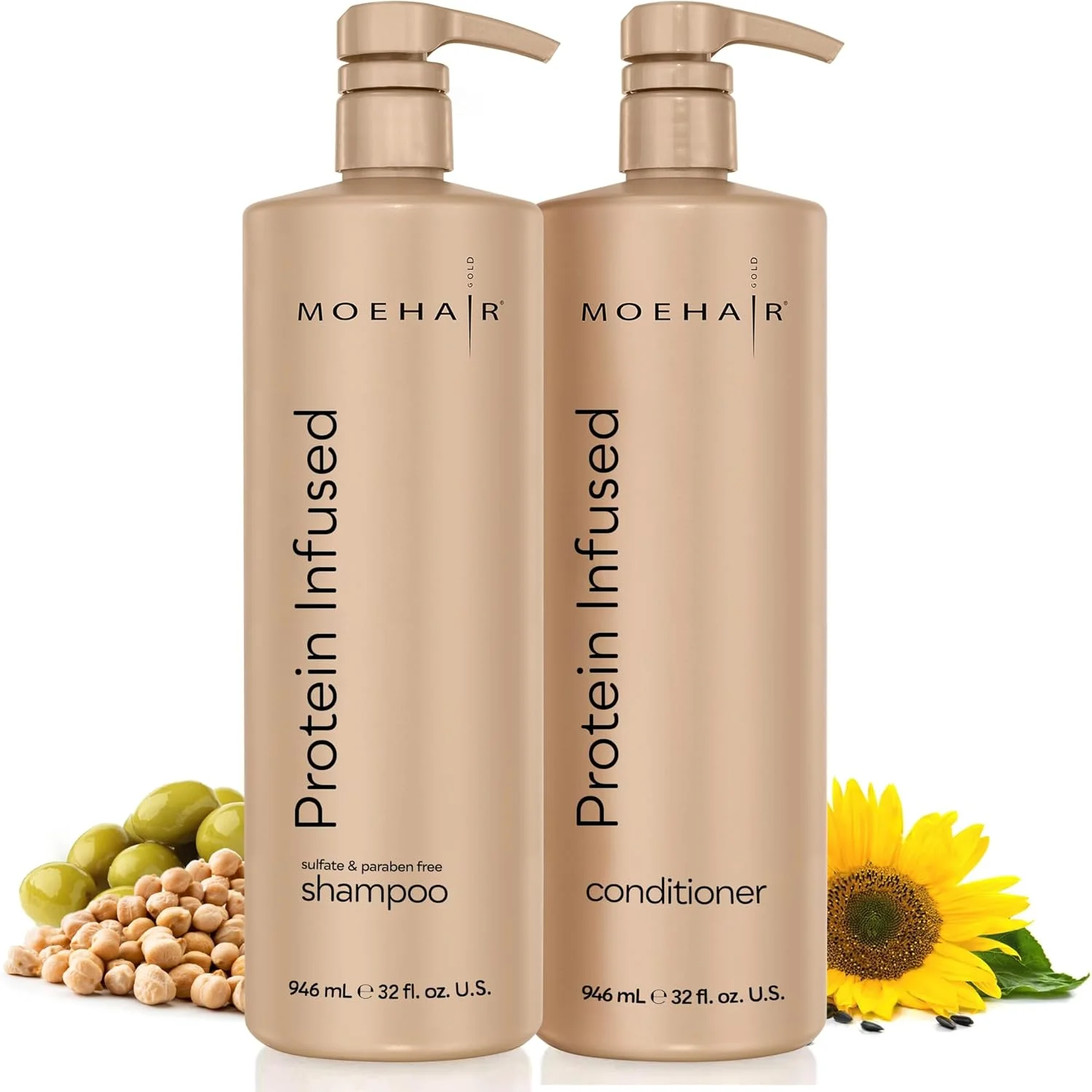 مجموعه شامپو و نرم کننده موهای آسیب دیده و خشک موهایر حاوی پروتئین | تقویت کننده فیبر مو | بدون سولفات و پارابن | درخشان کننده، نرم کننده و آبرسان مو (946 میلی لیتر)