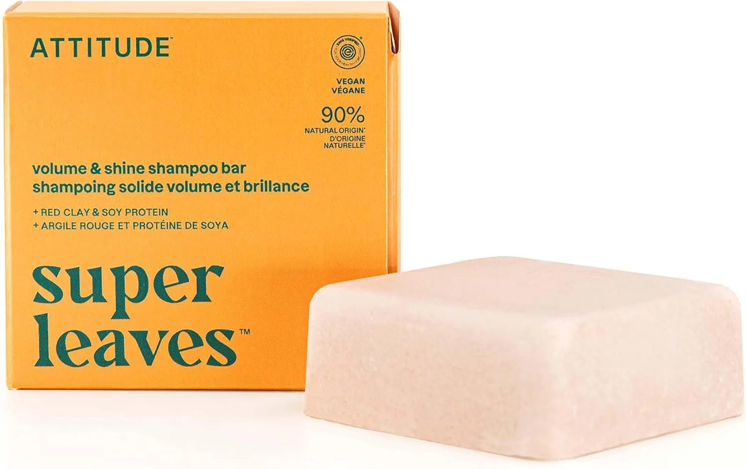 شامپو بار مو ATTITUDE، مواد تشکیل دهنده گیاهی و معدنی، دارای گواهی EWG و مراقبت از زیبایی بدون پلاستیک، وگان و بدون تست حیوانی، حجم دهنده، هل پرتقالی، 4 اونس