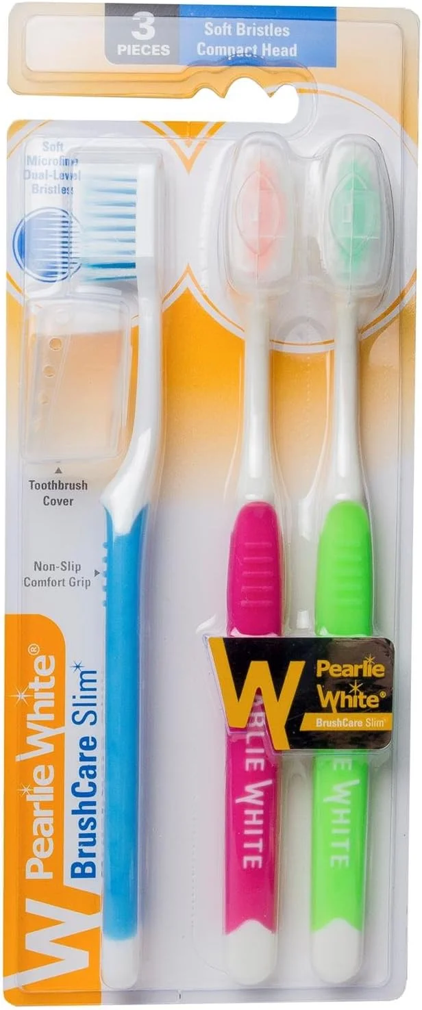 مسواک نرم و باریک Pearlie White BrUShcare، بسته 3 عددی، رنگ های متنوع