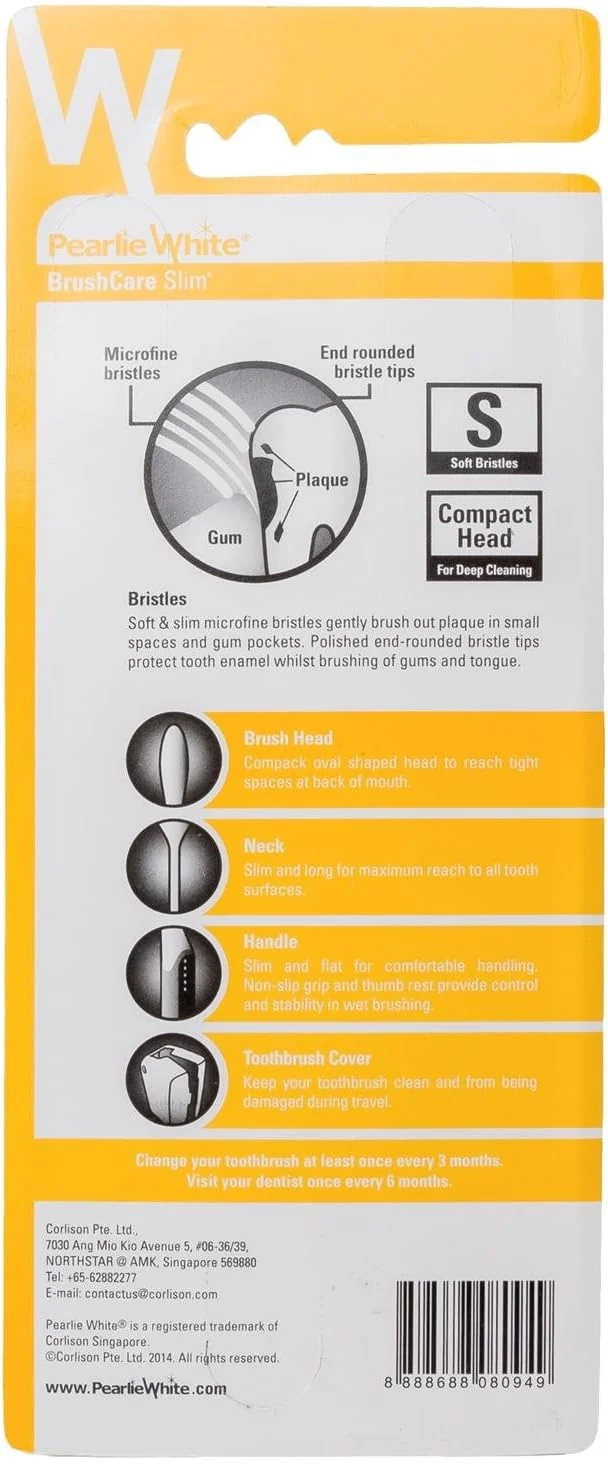 مسواک نرم و باریک Pearlie White BrUShcare، بسته 3 عددی، رنگ های متنوع