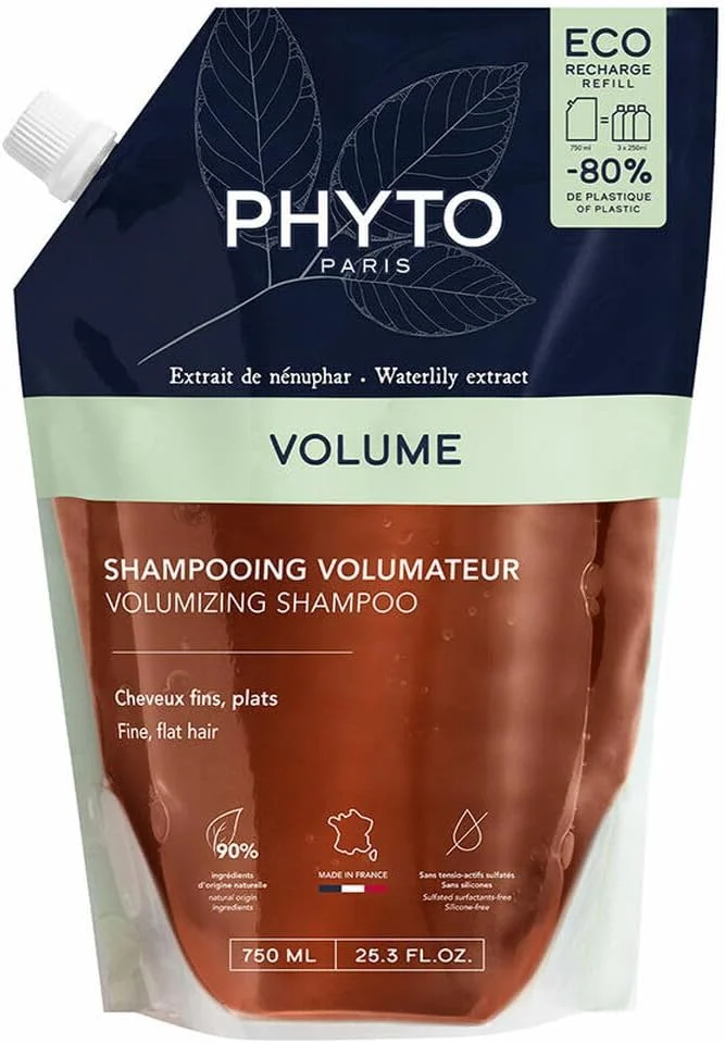 شامپو حجم دهنده فیتوولوم، حجم 750 میلی لیتر - بدون سولفات و سیلیکون، افزایش دهنده حجم و درخشش موهای نازک و کم حجم، بسته بندی سازگار با محیط زیست