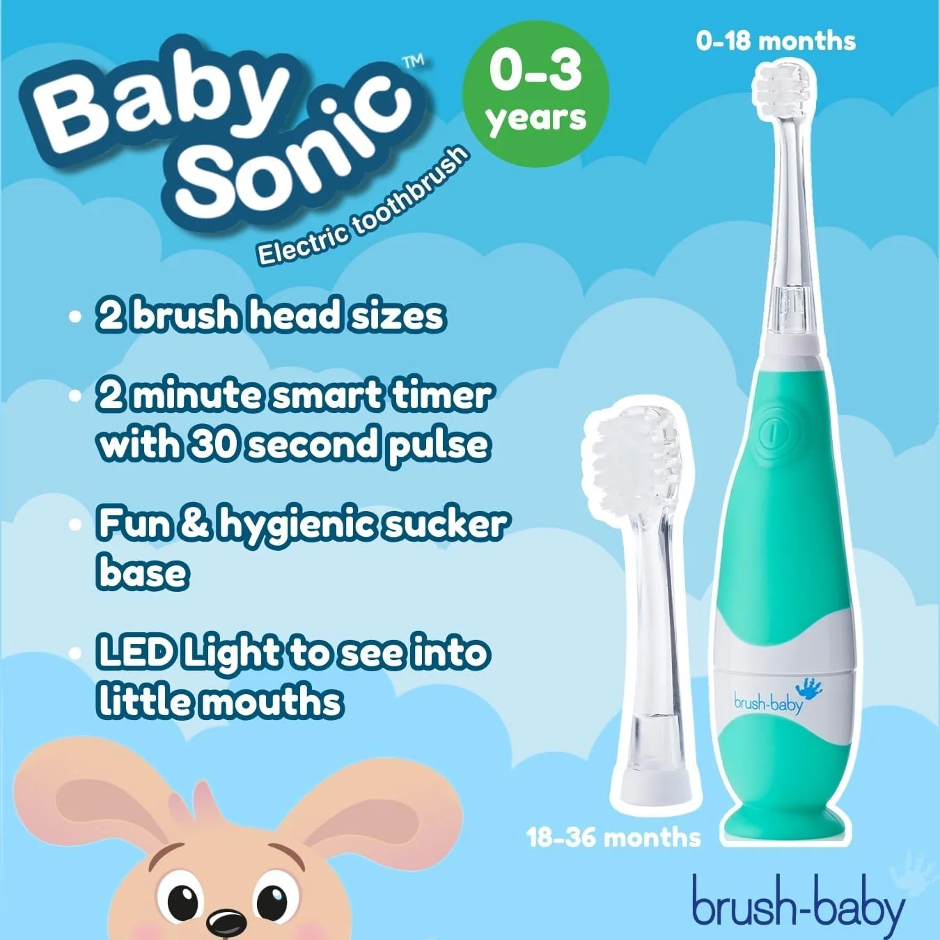 مسواک برقی کودک Brush-Baby New BabySonic، با باتری، برس های فوق العاده نرم برای تمیز کردن ملایم، مناسب برای سنین 0-3 سال مسواک برقی کودک Brush-Baby New BabySonic، با باتری، برس های فوق العاده نرم برای تمیز کردن ملایم، مناسب برای سنین 0-3 سال