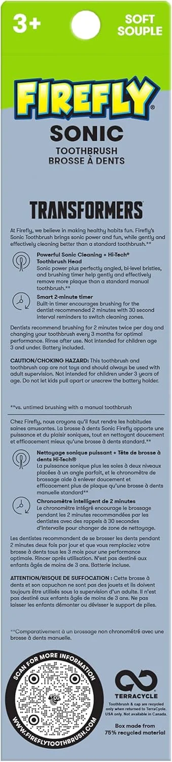 مسواک سونیک ترانسفورمرز فایرفلای با روکش سه بعدی، نرم، مناسب برای کودکان 3 سال به بالا