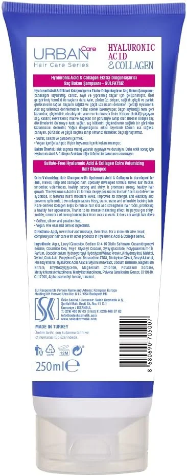 شامپو حجم دهنده قوی و رشد سالم حاوی هیالورونیک اسید و کلاژن Urban Care، بدون سولفات، دوتایی