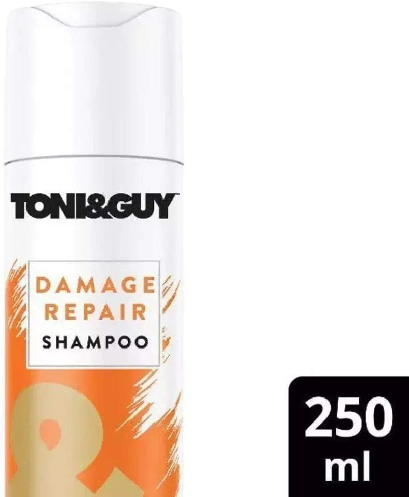 شامپو ترمیم کننده موهای آسیب دیده Toni & Guy Professional با فناوری کراتین اکتیو و سیستم تقویت کننده فیبر ثبت شده، طراحی شده برای تقویت و تغذیه موهای خشک، شکننده و آسیب دیده 250 میلی لیتر