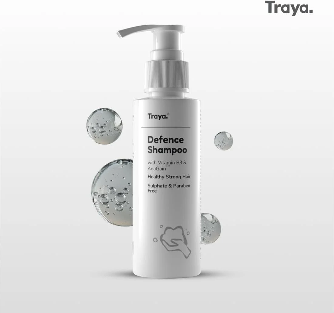 شامپو محافظ موی ترایا، کمک به رشد مو و کنترل ریزش مو، حاوی بیوتین، نیاسینامید ویتامین B3، جوانه نخود فرنگی و آناگین، شامپو بدون سولفات و پارابن برای زنان و مردان، 100 میلی لیتر (بسته 2 عددی)
