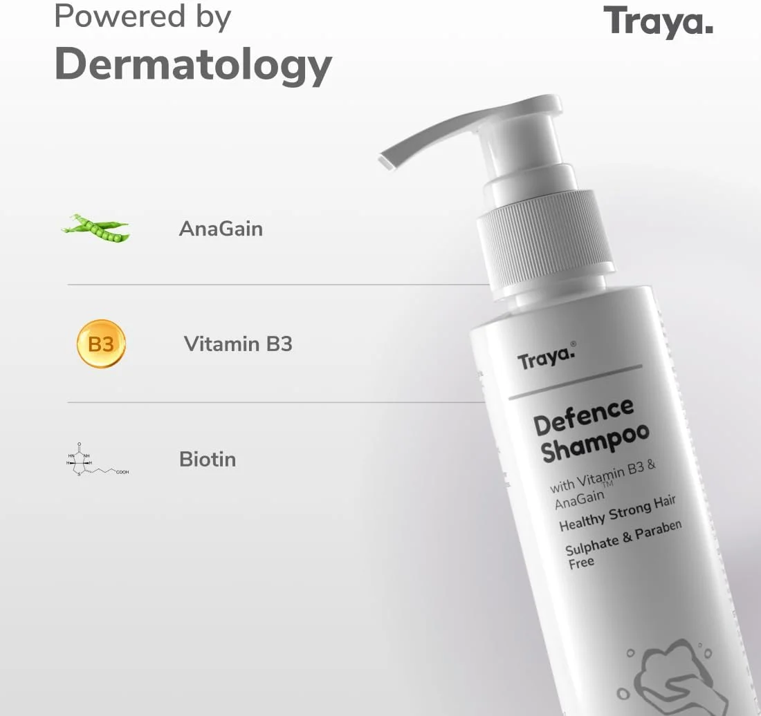 شامپو ملایم بیوتین ترایا برای زنان و مردان، محرک فولیکول های مو و بهبود رشد مو، حاوی بیوتین، ویتامین B3، جوانه نخود فرنگی و آناگین، بدون سولفات و پارابن (100 میلی لیتر)