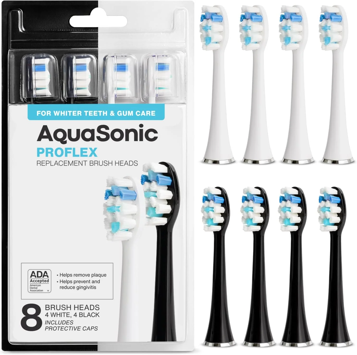 سری یدک مسواک AquaSonic Duo PRO بسته 8 عددی - سری های ProFlex ارتقا یافته برای بهبود حذف پلاک - اصل AquaSonic