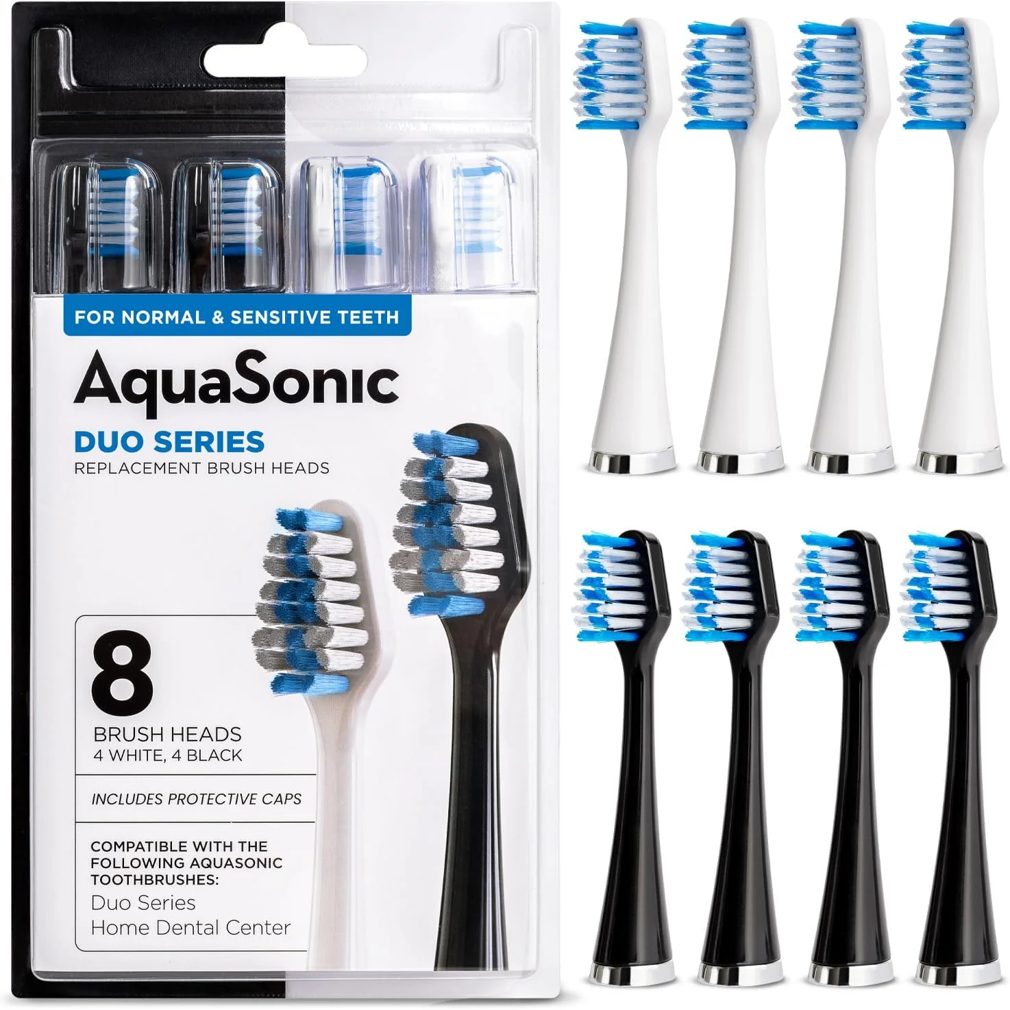 سری یدک مسواک AquaSonic Duo (بسته 8 عددی) - 4 عدد سفید و 4 عدد مشکی DuPont
