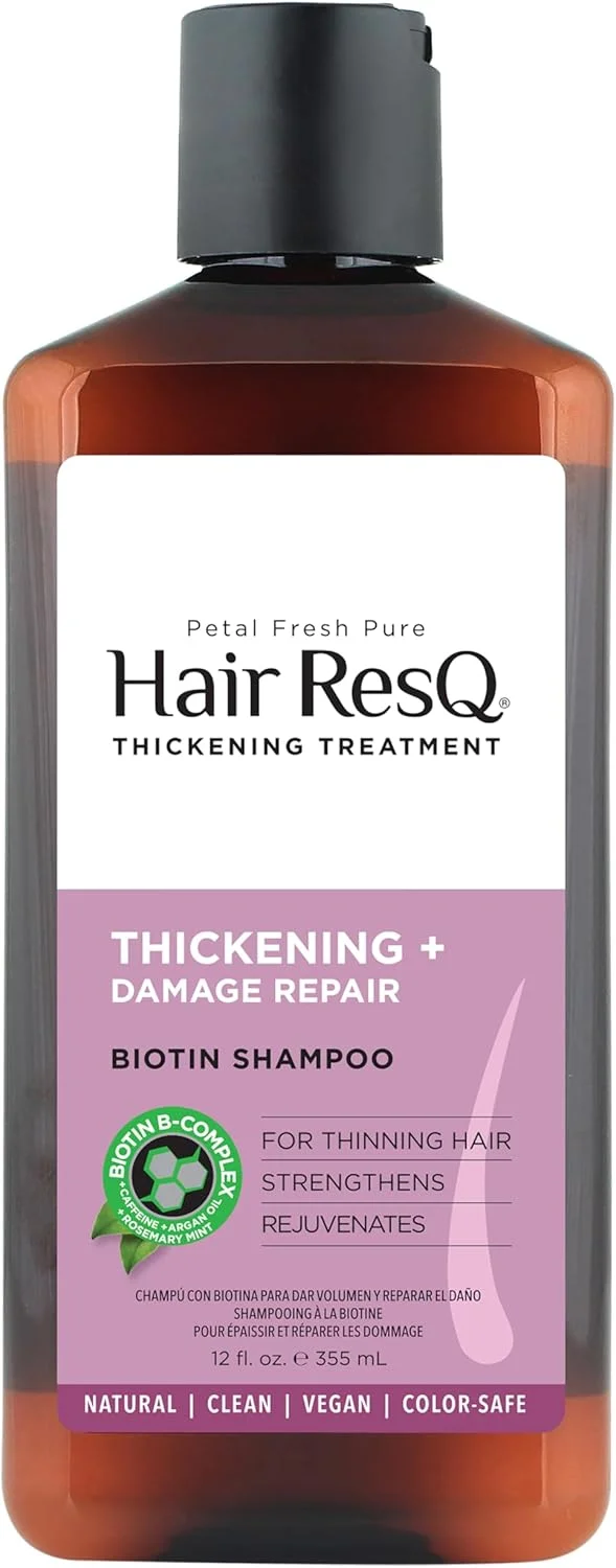 شامپو تقویت کننده و ترمیم کننده مو پتال فرش Hair ResQ، ۳۵۵ میلی لیتر | حاوی رزماری ارگانیک، نعناع و روغن آرگان | برای تقویت، احیا و جلوگیری از نازک شدن مو | فاقد پارابن، فاقد سولفات و وگان