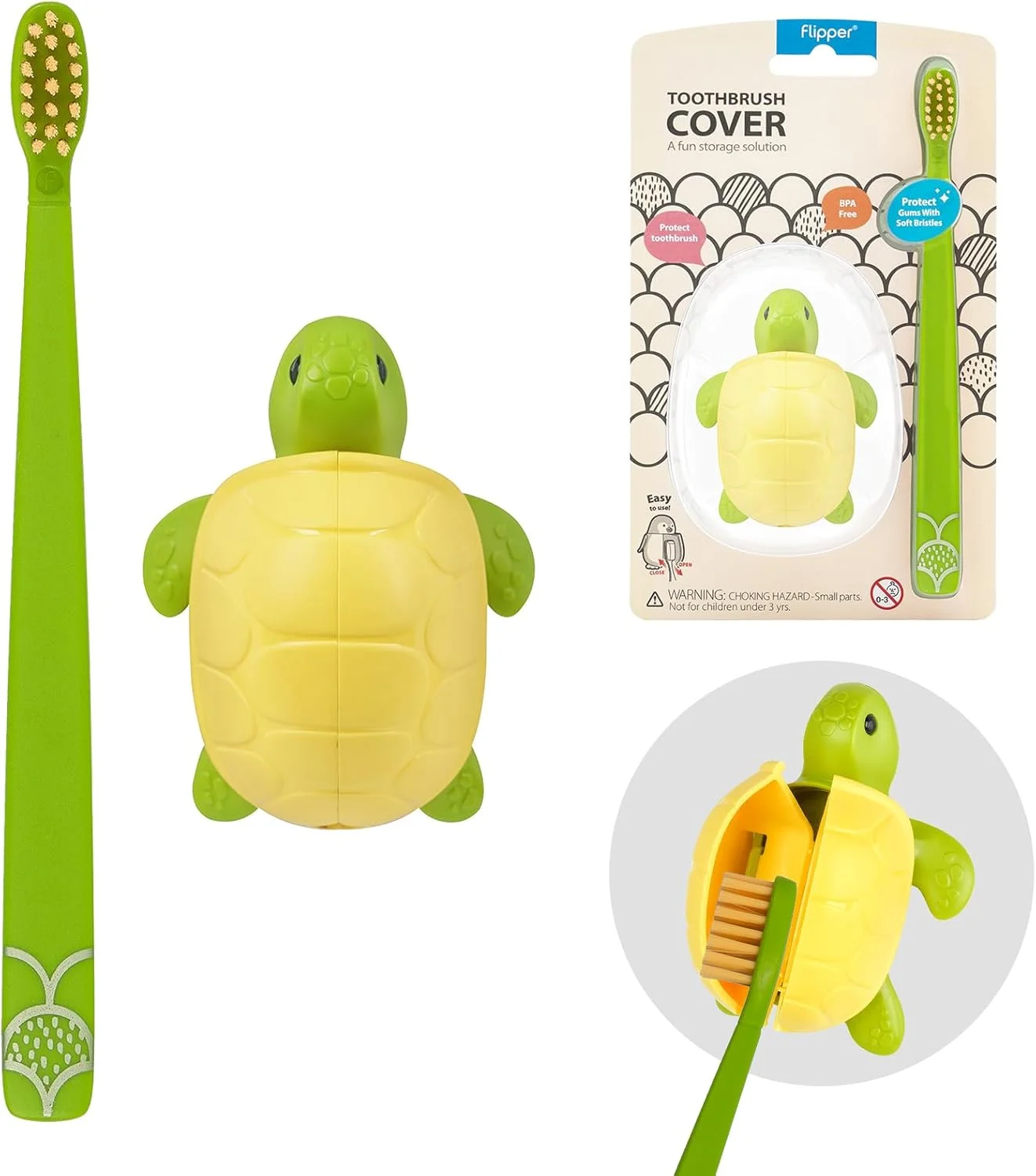 ست بهداشت دهان و دندان فلیپر، شامل جا مسواکی طرح حیوانات بامزه، مسواک با برس نرم، ضد گرد و غبار، باز و بسته شدن با یک لمس، دارای مکنده برای آینه، شیشه یا کاشی (رنگ مسواک ممکن است متفاوت باشد)