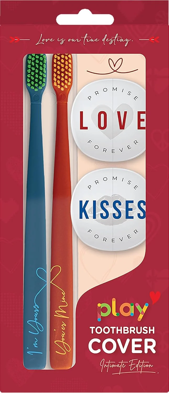 ست کاور مسواک و مسواک فلیپر مدل Flp Play Ilove 2in 1، برس نرم، باز و بسته شدن با یک لمس، نگهدارنده مسواک مکنده برای آینه، شیشه یا کاشی، ست زوج، ساخت مالزی