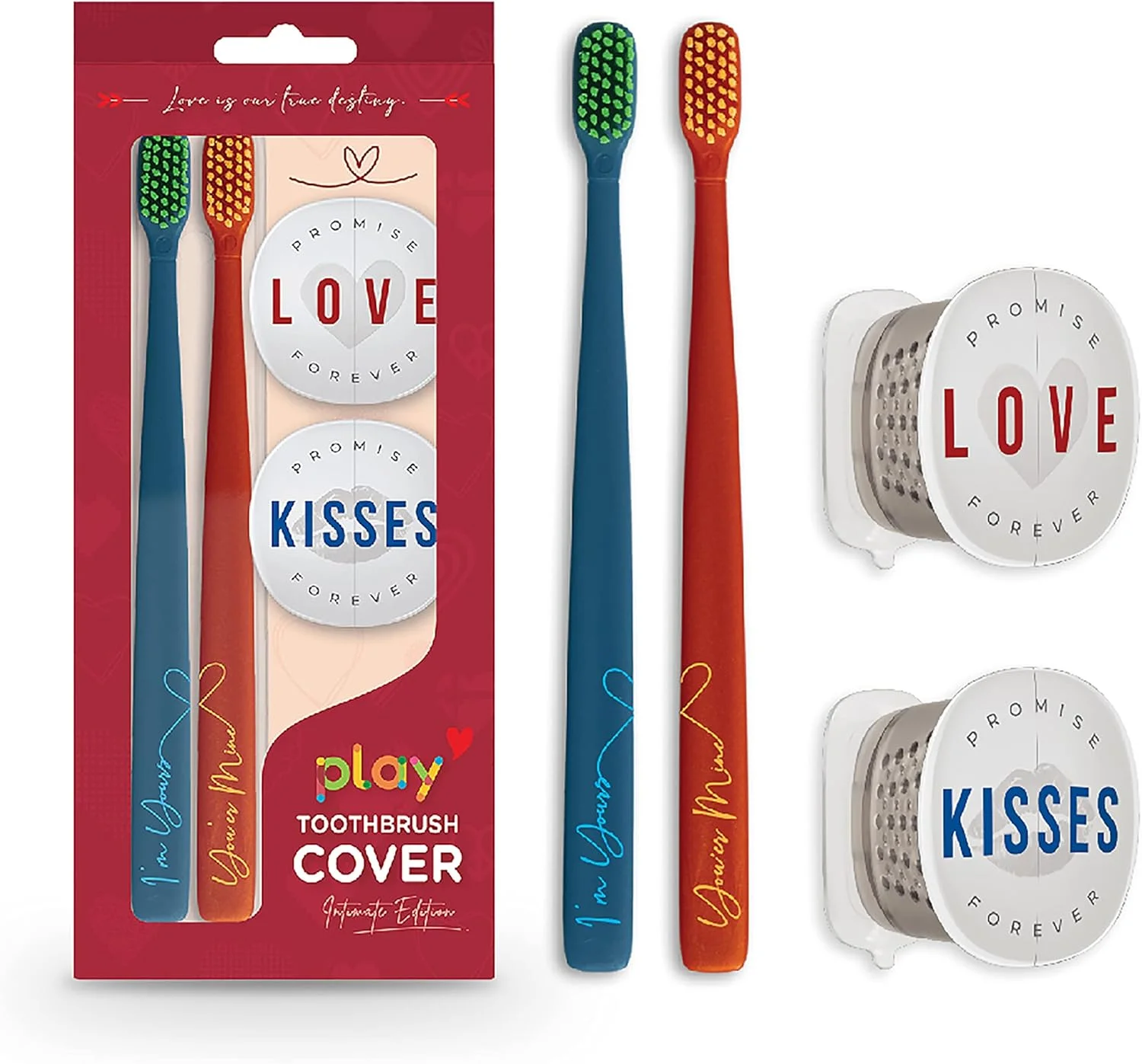 ست کاور مسواک و مسواک فلیپر مدل Flp Play Ilove 2in 1، برس نرم، باز و بسته شدن با یک لمس، نگهدارنده مسواک مکنده برای آینه، شیشه یا کاشی، ست زوج، ساخت مالزی