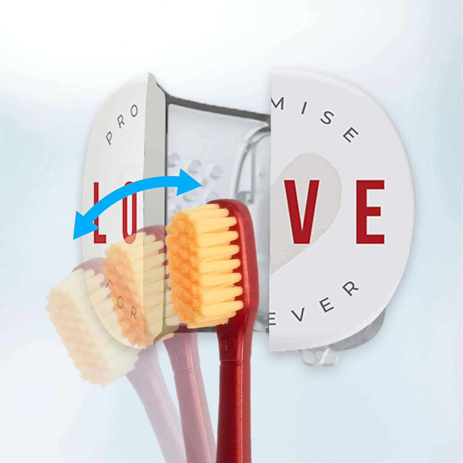 ست کاور مسواک و مسواک فلیپر مدل Flp Play Ilove 2in 1، برس نرم، باز و بسته شدن با یک لمس، نگهدارنده مسواک مکنده برای آینه، شیشه یا کاشی، ست زوج، ساخت مالزی