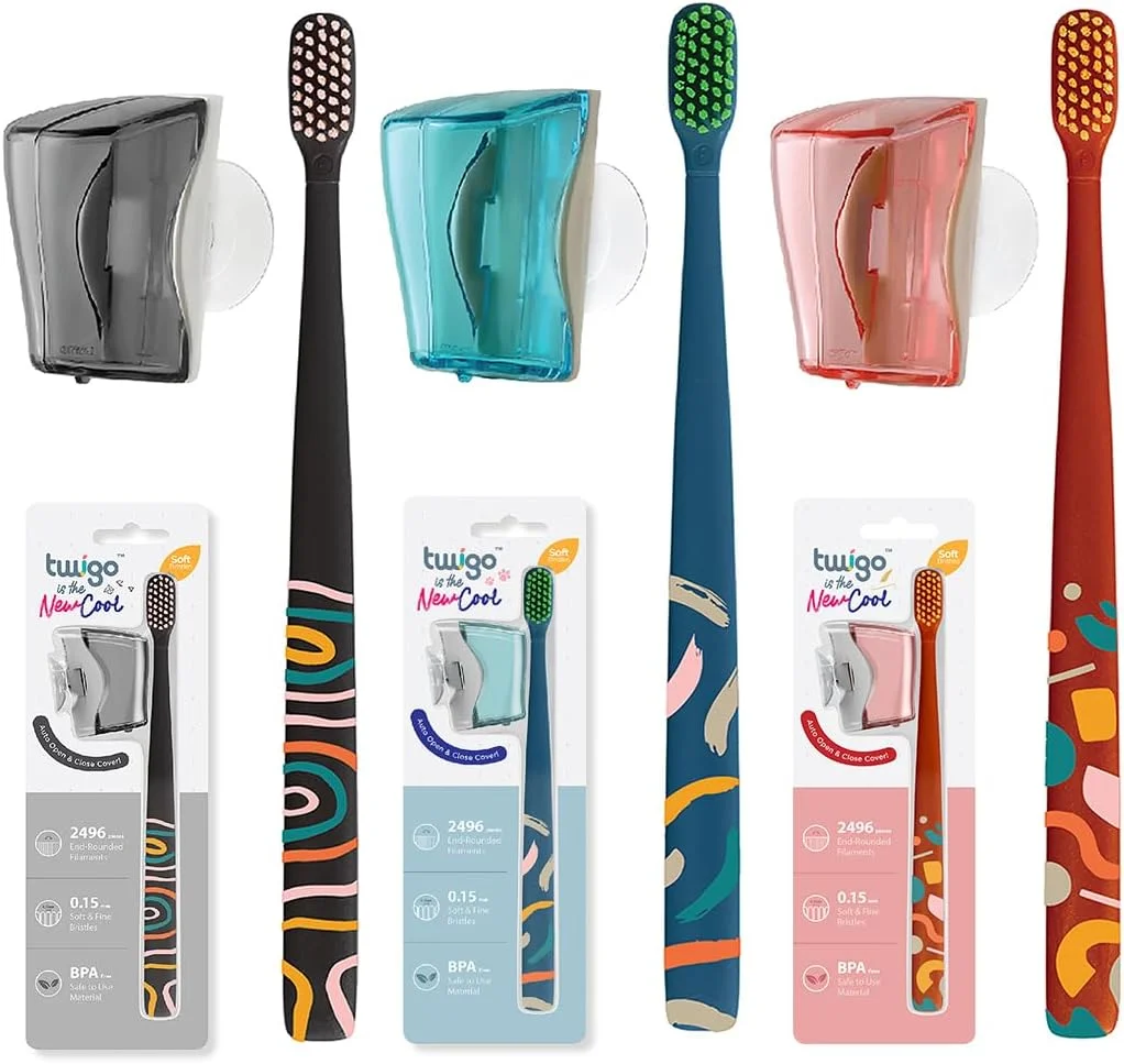 مسواک نرم فیلیپر با برس های بدون BPA به همراه درپوش مسواک، بسته 3 عددی، ضد گرد و غبار، استفاده آسان و دوست داشتنی، باز و بسته شدن با یک لمس، دارای پایه مکنده برای آینه، شیشه یا کاشی، ساخت مالزی