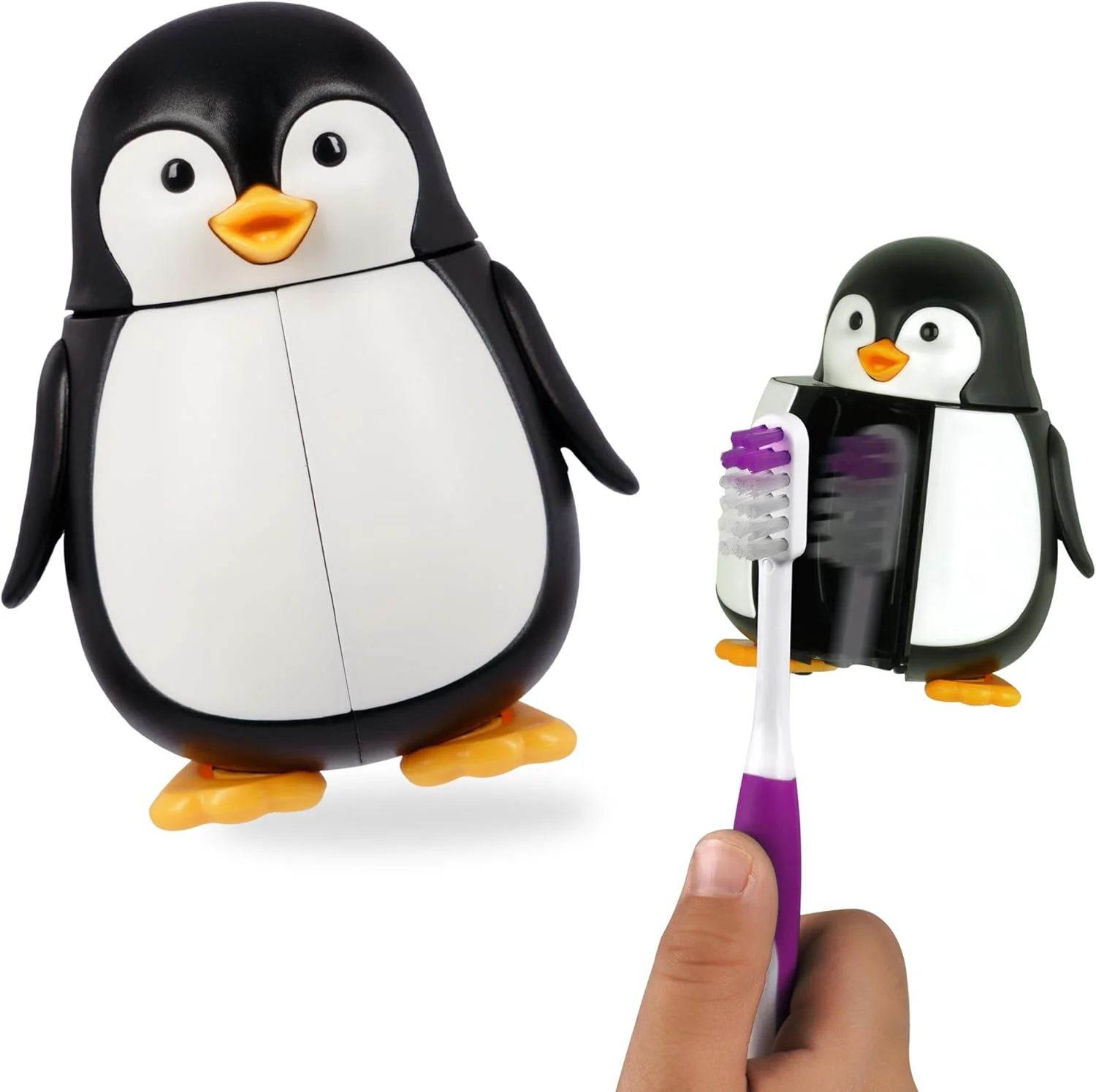 درپوش مسواک پنگوئن حیوانات سرگرم کننده فلیپر، باز و بسته شدن با یک لمس، نگهدارنده مسواک مکنده برای آینه، شیشه یا کاشی، ضد گرد و غبار، استفاده آسان، ساخت مالزی، طراحی ثبت شده 3Y+