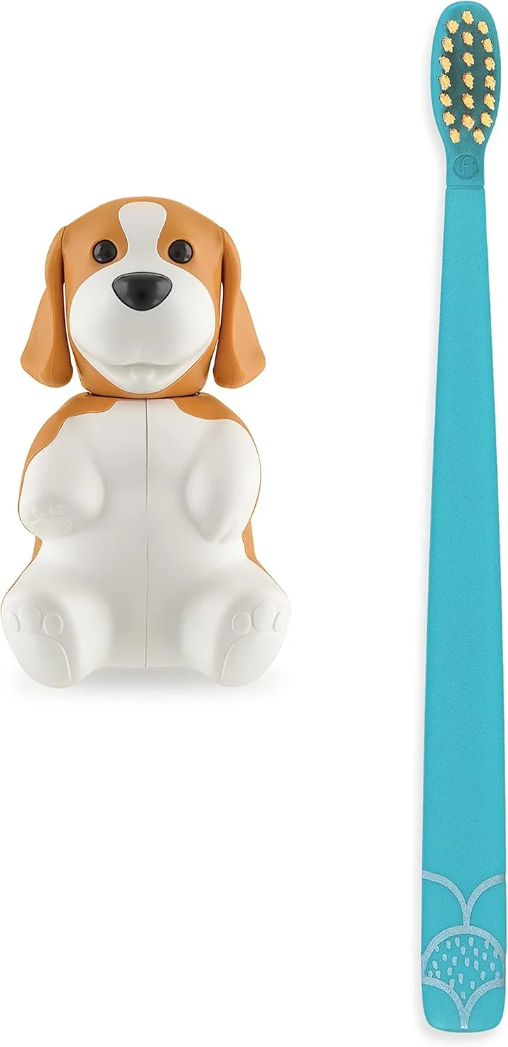 ست بهداشت دهان و دندان فلیپر، نگهدارنده مسواک طرح حیوانات بامزه شامل مسواک با برس نرم، طرح بیگل، ضد گرد و غبار، باز و بسته شدن با یک لمس، دارای مکنده برای آینه، شیشه یا کاشی (رنگ مسواک ممکن است متفاوت باشد)