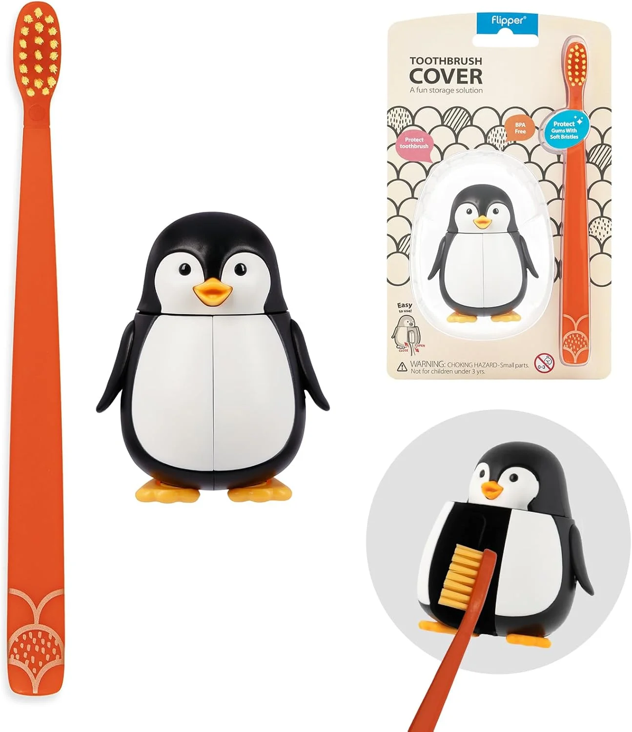 ست بهداشت دهان و دندان فلیپر، شامل جای مسواک طرح حیوانات بامزه، مسواک با برس نرم، ضد گرد و غبار، باز و بسته شدن با یک لمس، دارای مکنده برای آینه، شیشه یا کاشی (رنگ مسواک ممکن است متفاوت باشد)