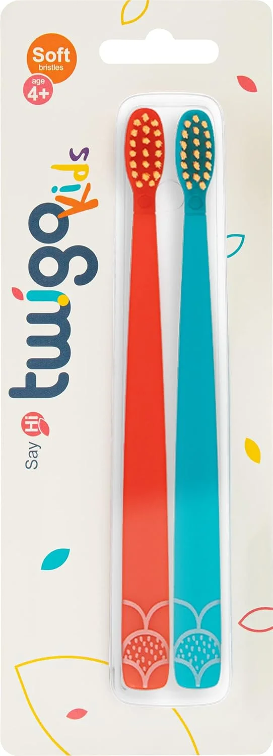 مسواک فوق العاده نرم کودکانه فلیپر فان تویگو بدون BPA، بسته دوتایی، مراقبت از دهان، برس های نرم، مسواک زدن ایمن، ساخت مالزی - نارنجی و آبی، 3 سال به بالا