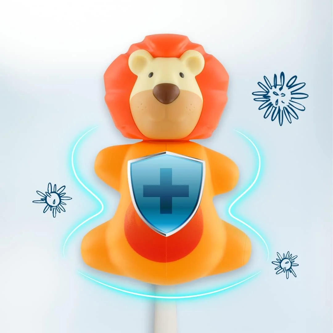 پک دو عددی روکش مسواک فلیپر طرح زرافه و شیر، باز و بسته شدن با یک لمس، نگهدارنده مسواک با مکنده برای آینه، شیشه یا کاشی، ضد گرد و غبار، استفاده آسان، ساخت مالزی +3 سال