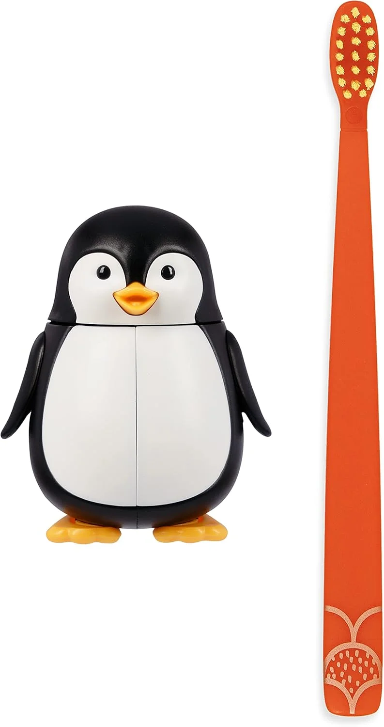 ست بهداشت دهان و دندان فلیپر، شامل جای مسواک طرح حیوانات بامزه، مسواک با برس نرم، ضد گرد و غبار، باز و بسته شدن با یک لمس، دارای مکنده برای آینه، شیشه یا کاشی (رنگ مسواک ممکن است متفاوت باشد)