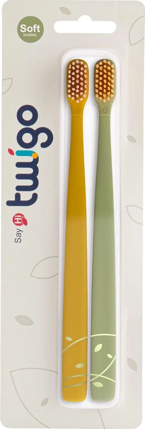 ست مسواک دوتایی بزرگسال فلیپر مدل Twigo، دو در یک، بدون BPA، با برس خیلی نرم – زرد و سبز – ایده آل برای مراقبت از دهان، ضد گرد و غبار، استفاده آسان، ساخت مالزی