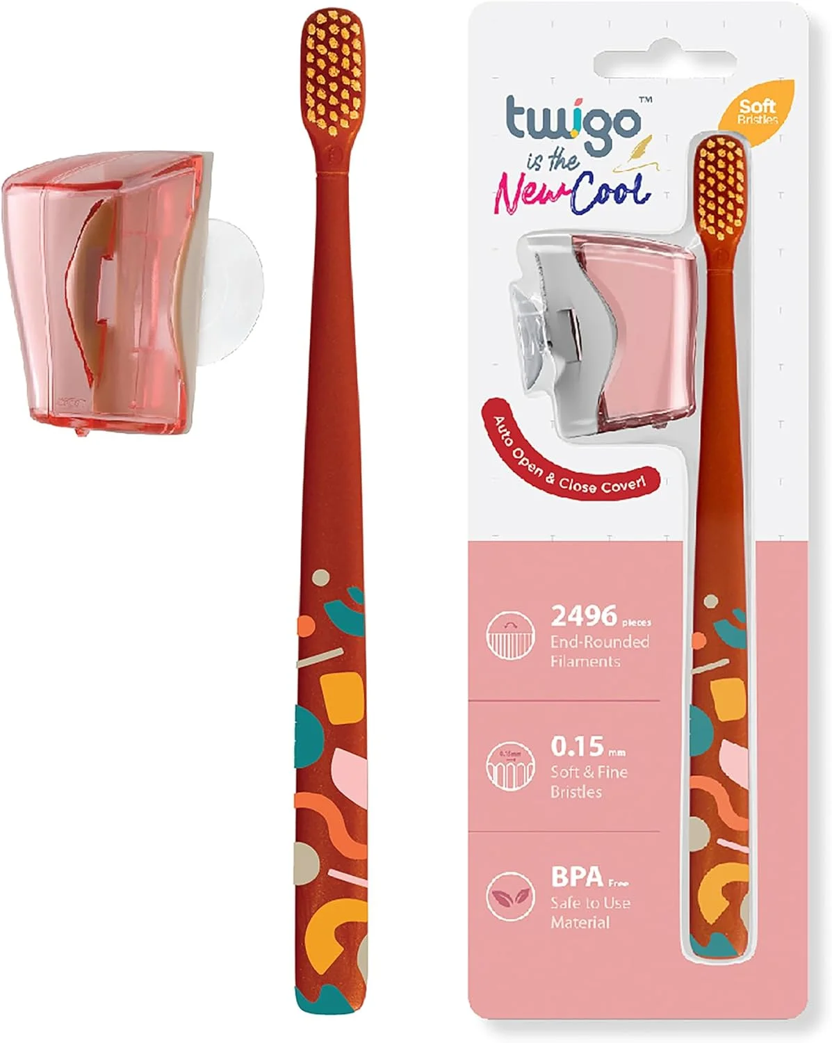 مسواک نرم فیلیپر با برس های فاقد BPA به همراه درپوش مسواک، صورتی - دوست داشتنی، ضد گرد و غبار و آسان برای استفاده، باز و بسته شدن با یک لمس، دارای پایه مکنده برای آینه، شیشه یا کاشی، ساخت مالزی