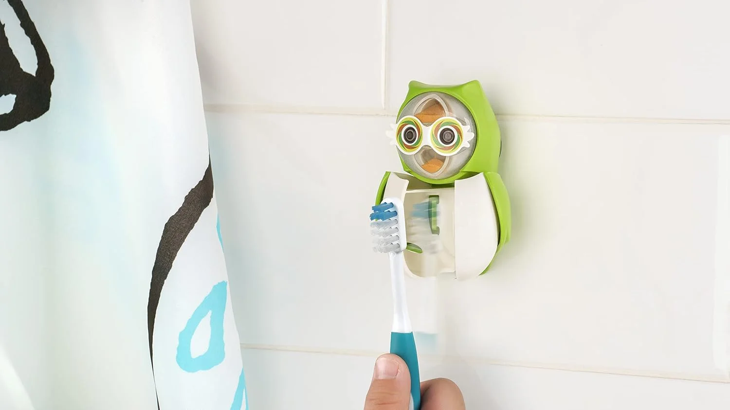 محافظ مسواک طرح جغد فلیپر فان انیمال، باز و بسته شدن با یک لمس، نگهدارنده مسواک با مکنده برای آینه، شیشه یا کاشی، تایمر شنی - تایمر 1 دقیقه ای برای مسواک زدن، ساخت مالزی 3 سال به بالا