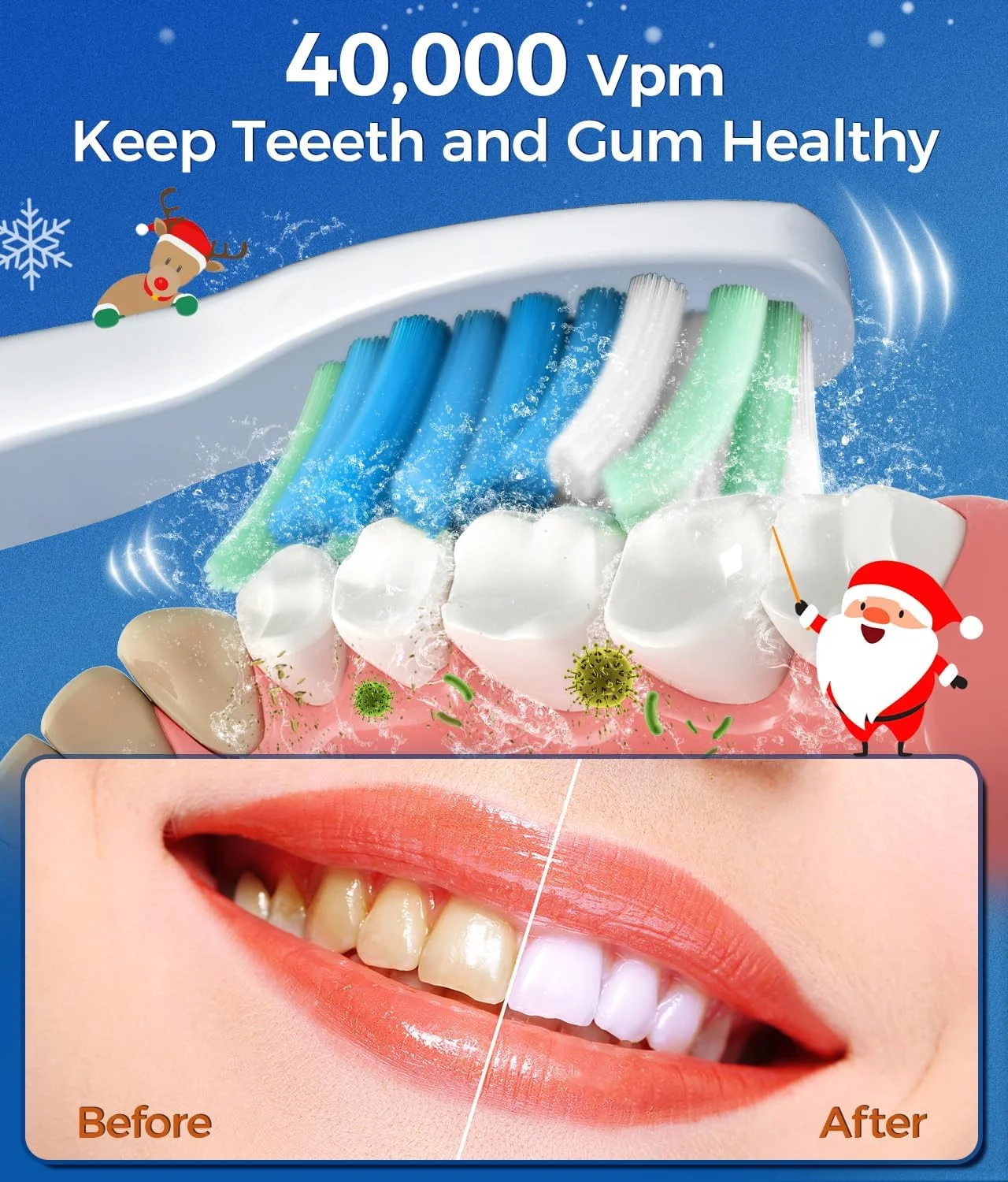 مسواک برقی بزرگسالان TEETHEORY با 8 سر برس، مسواک برقی سونیک با 40000 VPM پاکسازی عمیق 5 حالت، مسواک های قابل شارژ شارژ سریع 4 ساعت دوام 30 روز