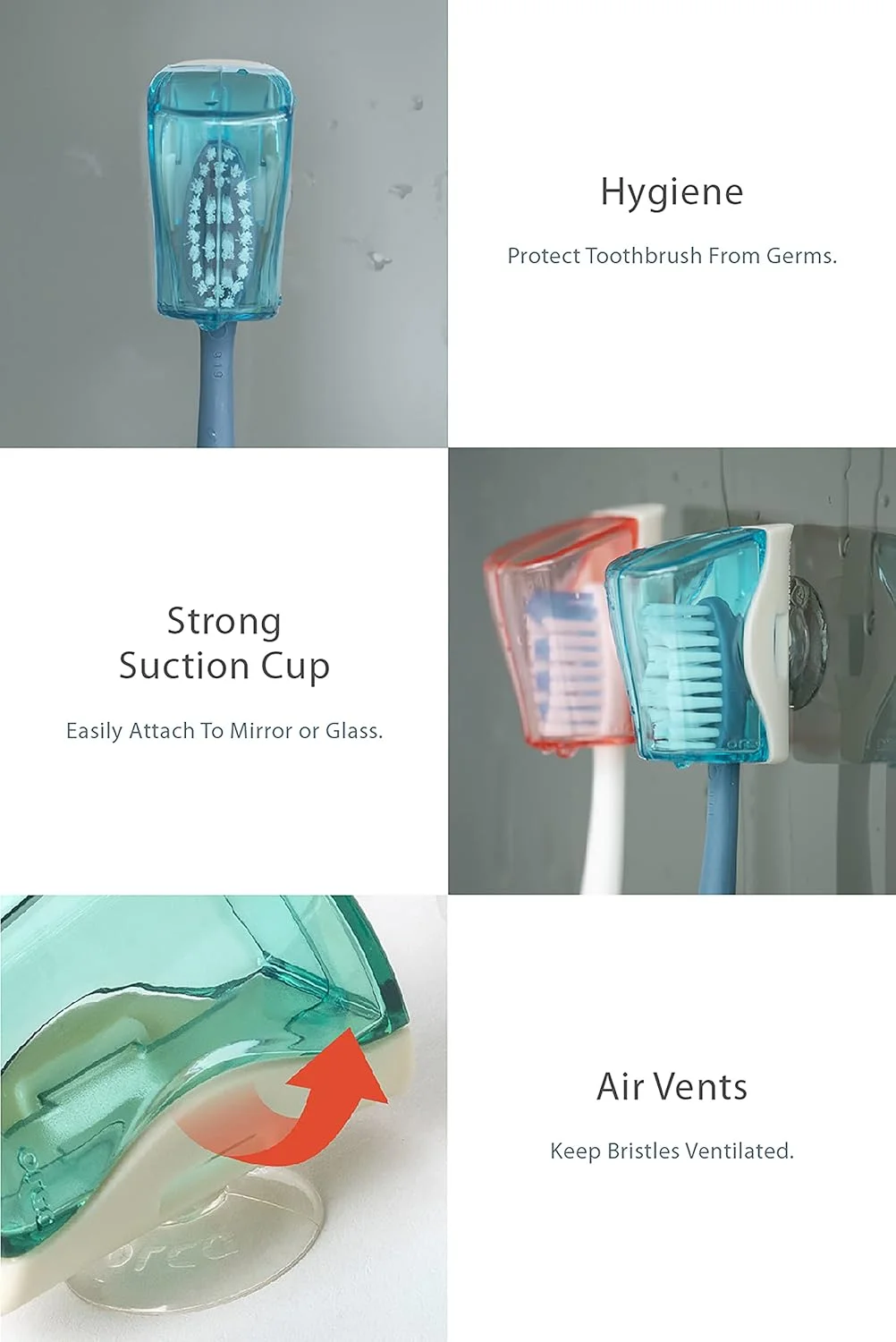 مسواک نرم فیلیپر با برس های فاقد BPA به همراه درپوش مسواک، سبز - دوست داشتنی، ضد گرد و غبار و آسان برای استفاده، باز و بسته شدن با یک لمس، دارای پایه مکنده برای آینه، شیشه یا کاشی، ساخت مالزی