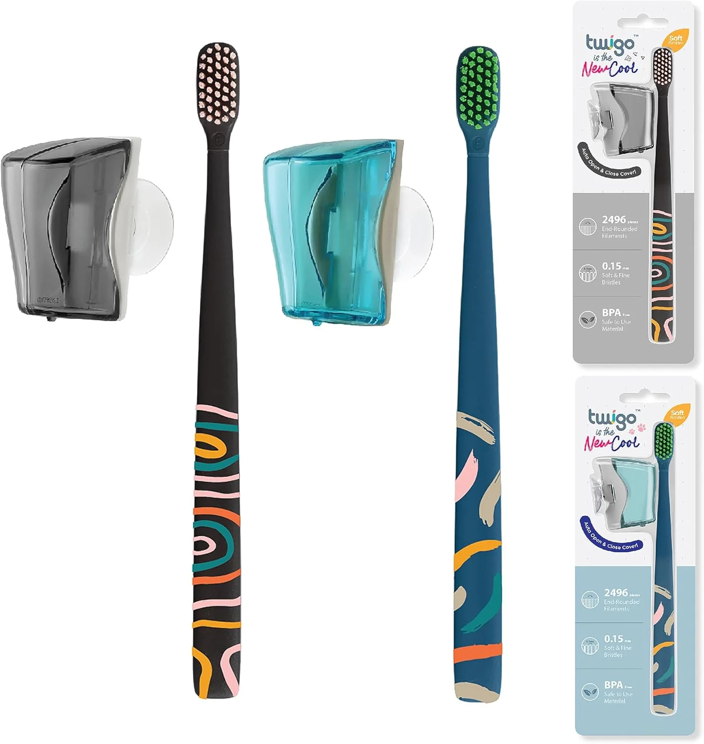 مسواک نرم فیلیپر با برس های فاقد BPA به همراه درپوش مسواک، بسته 2 عددی، ضد گرد و غبار، استفاده آسان، باز و بسته شدن با یک لمس، دارای پایه مکنده برای آینه، شیشه یا کاشی، ساخت مالزی