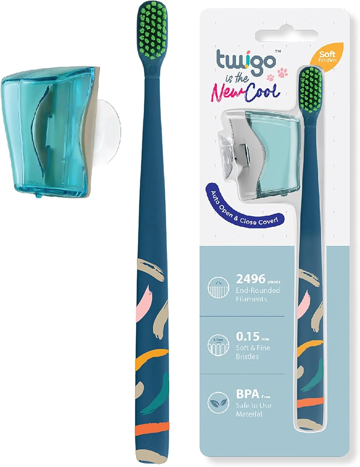 مسواک نرم فلیپر با برس‌های بدون BPA به همراه درپوش مسواک، آبی - دوست داشتنی، ضد گرد و غبار و آسان برای استفاده، باز و بسته شدن با یک لمس، دارای مکنده برای آینه، شیشه یا کاشی، ساخت مالزی