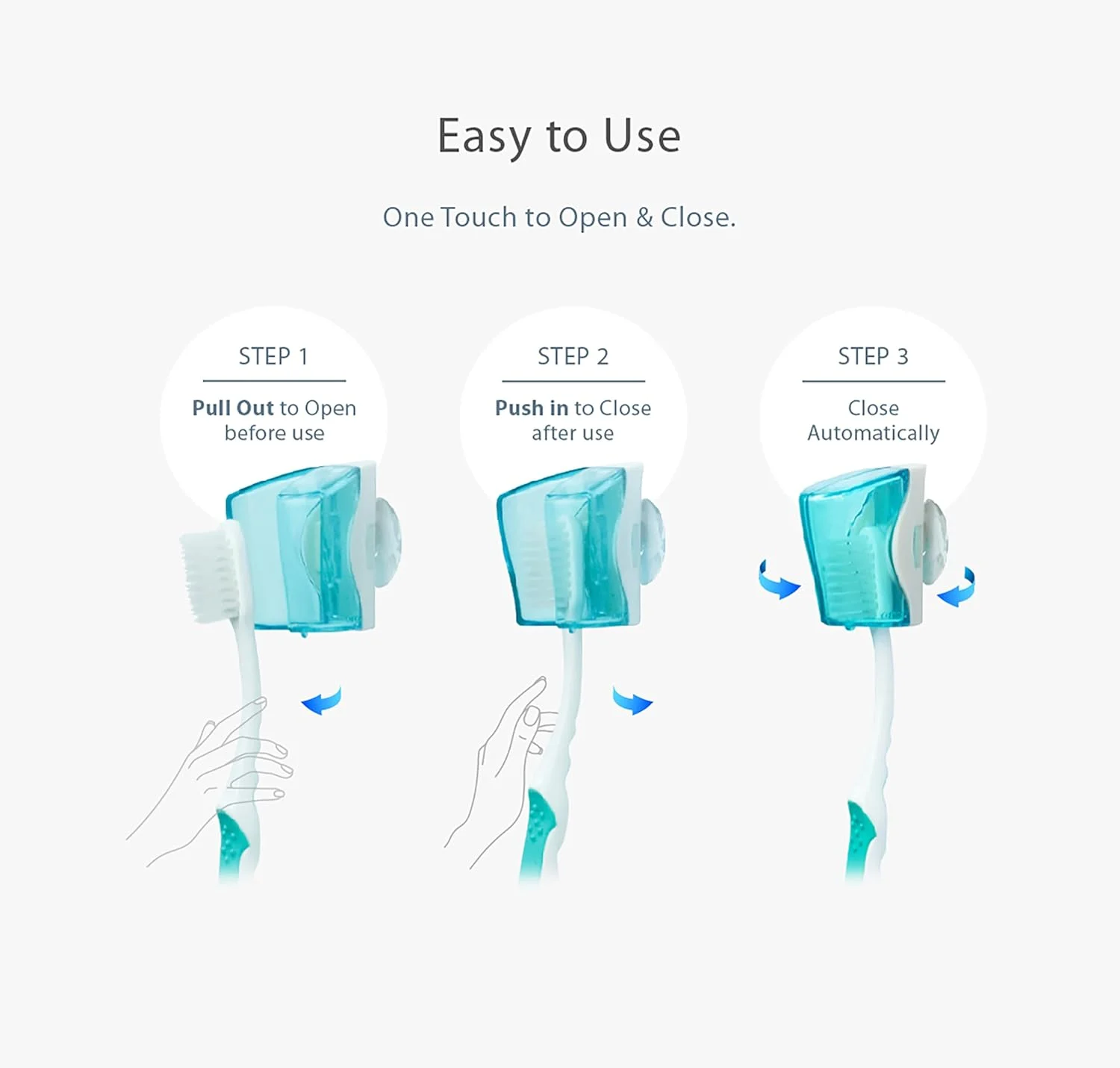 مسواک نرم فلیپر با برس‌های بدون BPA به همراه درپوش مسواک، آبی - دوست داشتنی، ضد گرد و غبار و آسان برای استفاده، باز و بسته شدن با یک لمس، دارای مکنده برای آینه، شیشه یا کاشی، ساخت مالزی