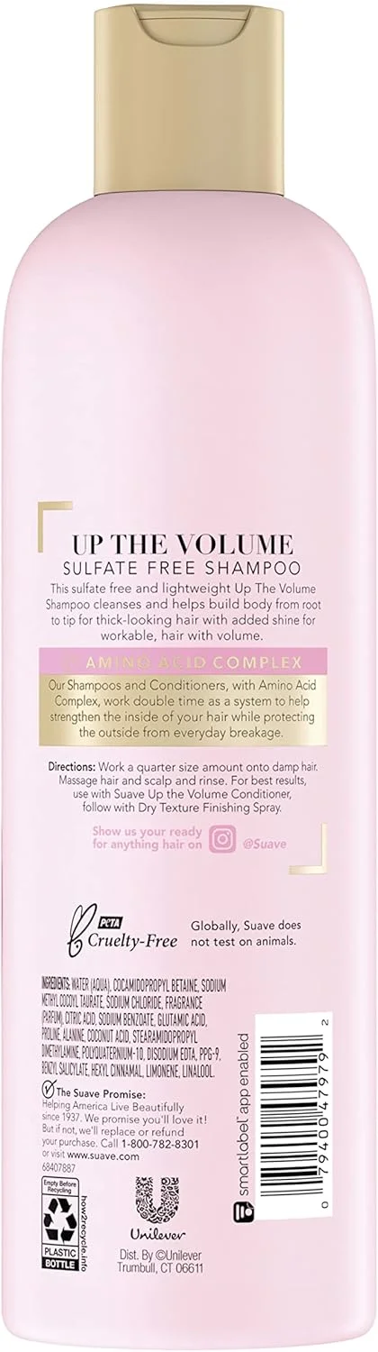 شامپو حجم دهنده موهای نازک و کم حجم Suave مدل Pink Up The Volume، بدون سولفات، 487 میلی لیتر
