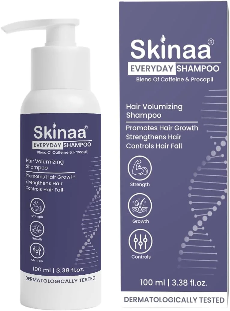 شامپو ضد شوره سر ملایم روزانه SKINAA حاوی بیوتین و پروکاپیل | حجم دهنده | پشتیبانی از رشد مو | کنترل ریزش مو | 100 میلی لیتر (بسته 1 عددی) | مناسب برای آقایان و بانوان