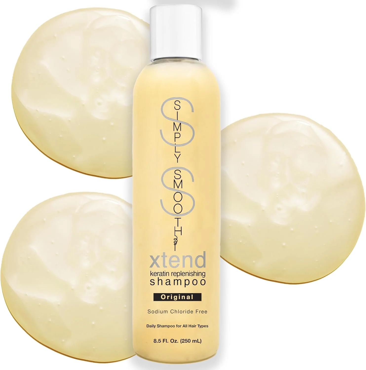 شامپو بازسازی کننده کراتین سیمپلی اسموت اکستند، پاک کننده روزانه غنی شده با کراتین و کلاژن برای انواع مو، ترمیم کننده موهای آسیب دیده، افزایش دهنده استحکام و درخشش، 250 میلی لیتر