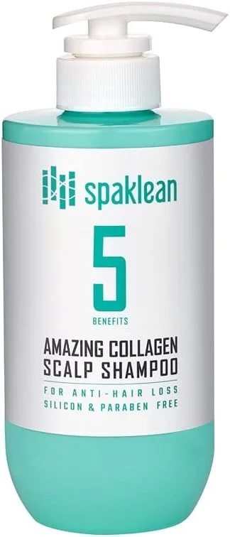 شامپو کلاژن شگفت انگیز Spaklean، مراقبت ملایم و طبیعی از پوست سر و مو، شامپو خانواده (500 میلی لیتر، علف لیمو)