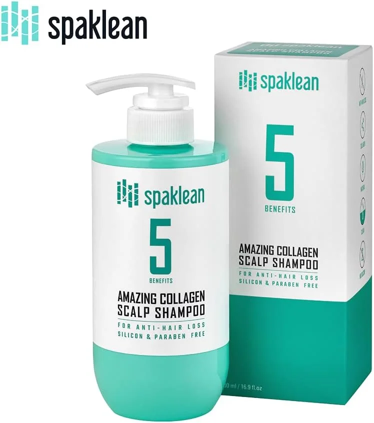 شامپو کلاژن شگفت انگیز Spaklean، مراقبت ملایم و طبیعی از پوست سر و مو، شامپو خانواده (500 میلی لیتر، علف لیمو)