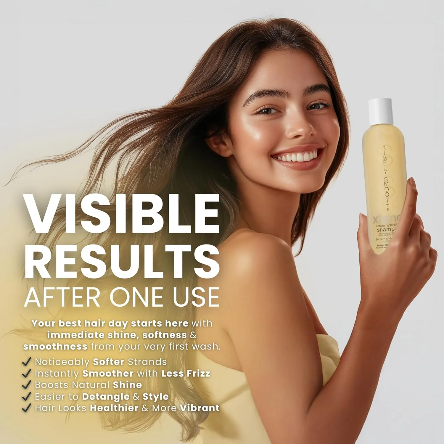 شامپو بازسازی کننده کراتین سیمپلی اسموت اکستند، پاک کننده روزانه غنی شده با کراتین و کلاژن برای انواع مو، ترمیم کننده موهای آسیب دیده، افزایش دهنده استحکام و درخشش، 250 میلی لیتر