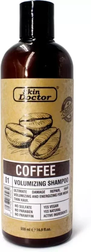 شامپو حجم دهنده قهوه Skin Doctor حجم 500 میلی لیتر - شامپو ضخیم کننده 500 میلی لیتری برای آقایان و بانوان، شامپوها، فاقد پارابن، تقویت کننده و افزایش دهنده ضخامت مو به طور محسوس، برای استفاده روزانه