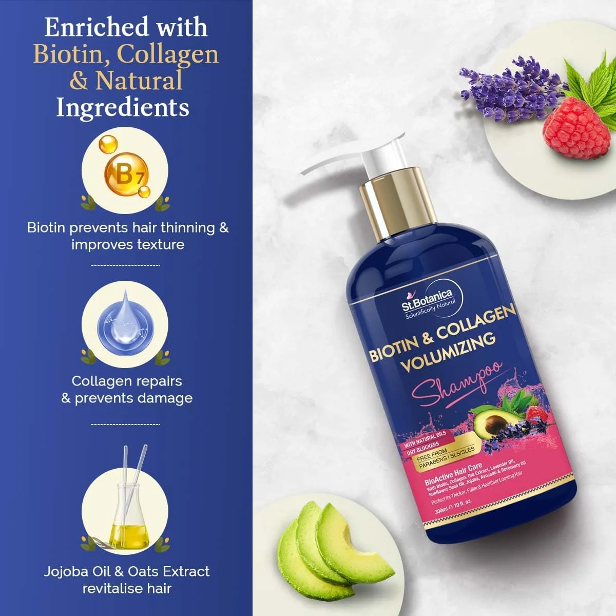 شامپو حجم دهنده مو بیوتین و کلاژن سنت بوتانیکا - 300 میلی لیتر - بدون سولفات، بدون پارابن، بدون سیلیکون